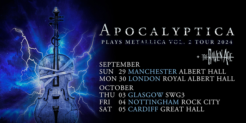 Special guests announced for @apocalypticafi this September 📢 @theravenage will support the symphonic metal band as they bring their Plays Metallica Vol. 2 Tour to the Hall. Book tickets: bit.ly/3WNouAJ