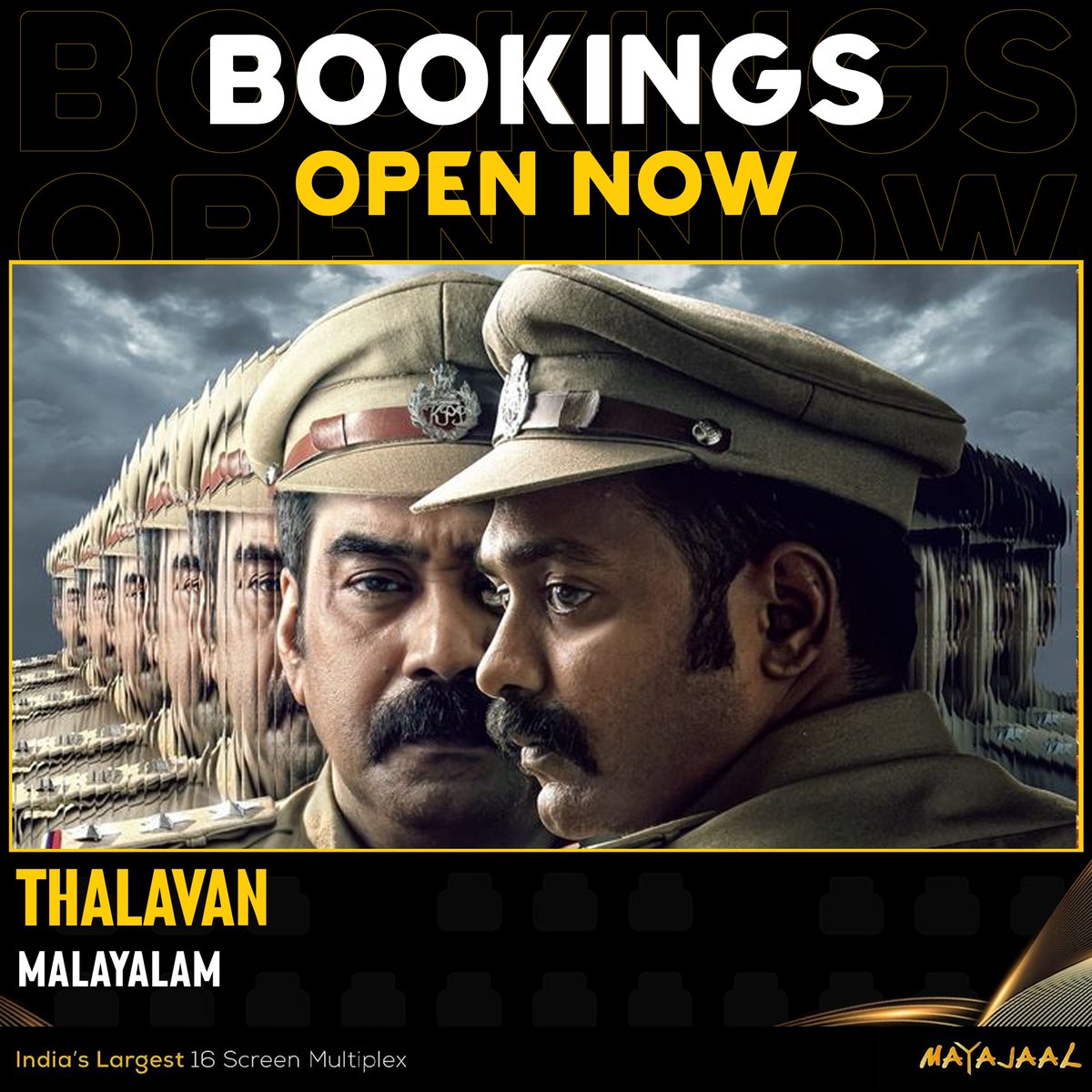 Get ready for a gripping mystery thriller in #Thalavan Bookings open for #Thalavan (Malayalam) at #Mayajaal 🎟️bit.ly/3sVdbqD #AsifAli #BijuMenon