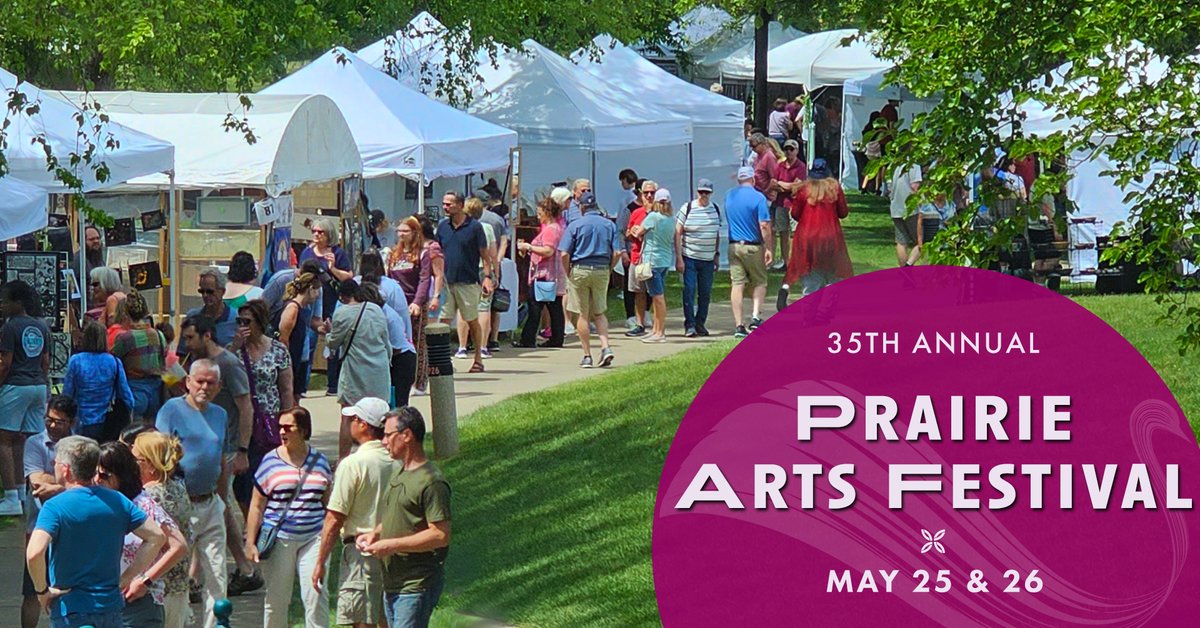The Prairie Arts Festival is happening this weekend, May 25-26, on Municipal Center Grounds. 🎨 The festival features approximately 100 artist vendors to browse, food trucks, children's art activities, and entertainment across three stages.

More info: prairiecenter.org/PAF
