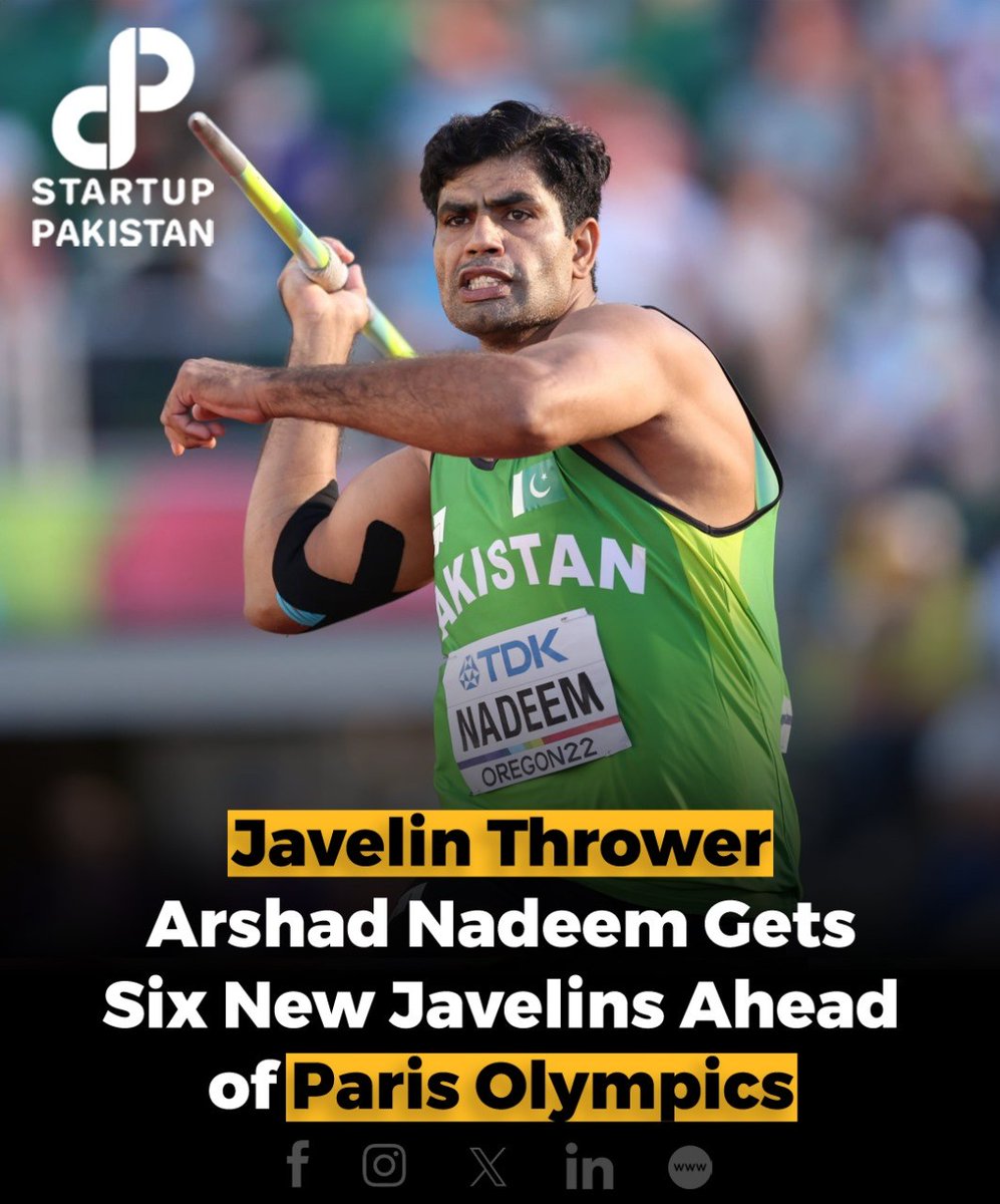 Javelin thrower Arshad Nadeem has received a significant boost for the Paris Olympics with six new advanced carbon-fibre javelins. #ArshadNadeem #ParisOlympics #JavelinThrow #SportsSupport #AthletePreparation #PakistanSports