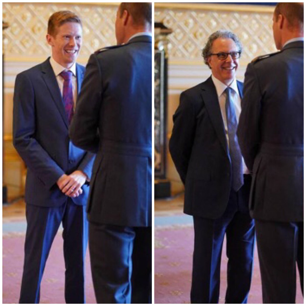 Happy faces today meeting Prince William at the investiture at Windsor Castle 🏰 🎖️Mr. Ian Russell, Chair of Trustees, Molly Rose Foundation, OBE. The honour recognises services to child safety online. 🎖️Mr. Thomas Bosworth, OBE. For Sports #PrinceWilliam #PrinceofWales #Duty