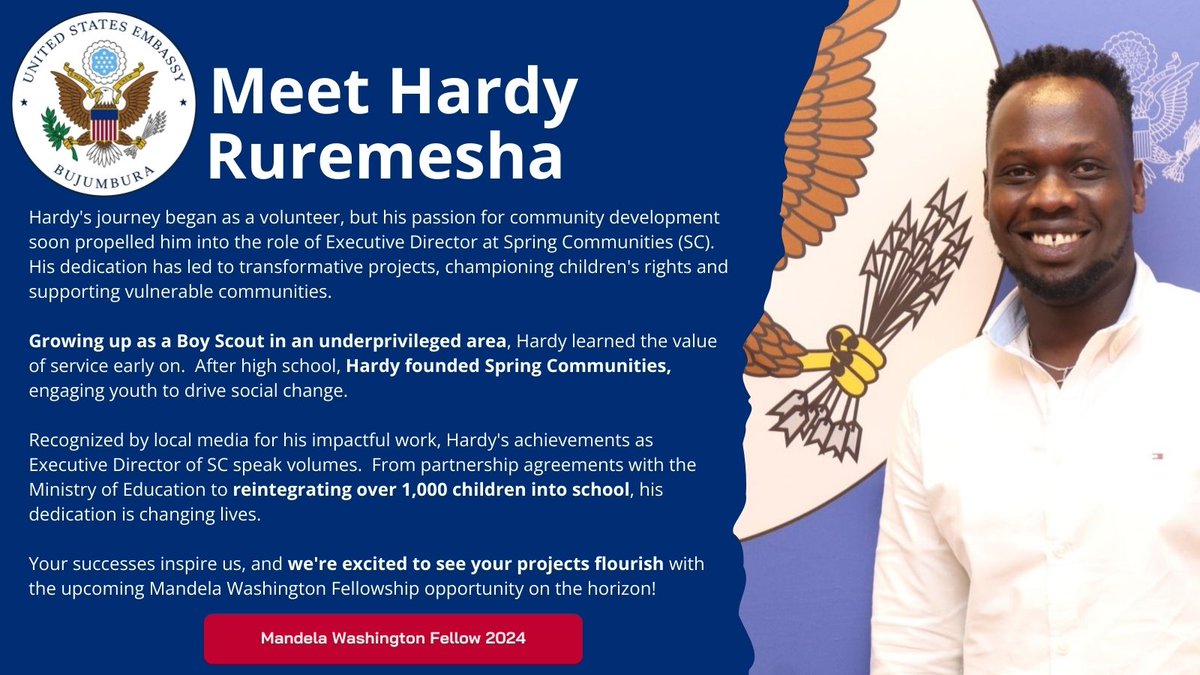 #MWF2024: Meet Hardy Ruremesha 
Hardy's journey began as a volunteer, but his passion for community development soon propelled him into the role of Executive Director at Spring Communities. His dedication has led to transformative projects, championing children's rights and
