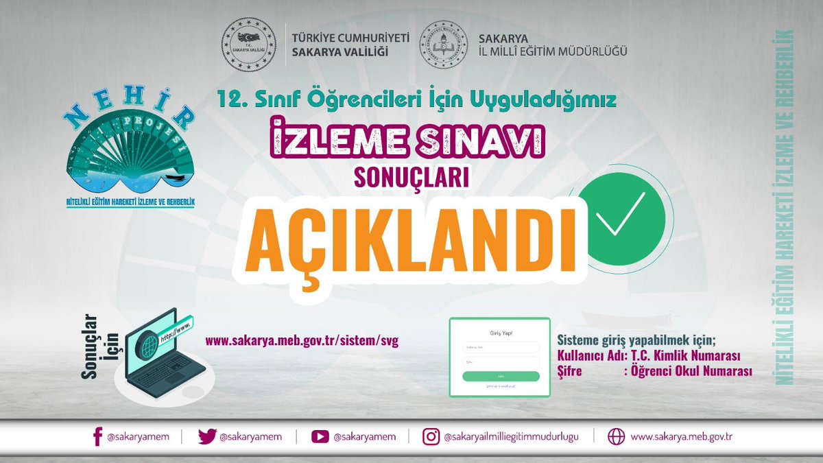 SapancaMemMd's tweet photo. Valiliğimiz himayesinde Müdürlüğümüzce yürütülen #NehirProjesi kapsamında 12. sınıf öğrencileri için 14.05.2024 tarihinde gerçekleştirilen izleme sınavı sonucuna bağlantıdan ulaşabilirsiniz.👇
https://t.co/rjAVNAZgzf
@tcmeb
@Yusuf__Tekin
@sakaryamem
@coskunbakirtas
@skorkmaz321 https://t.co/d7I7eFehmR