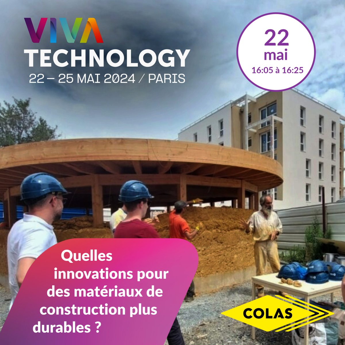 GroupeColas's tweet photo. 📢 "Quelles innovations pour des matériaux de construction plus #durables ?" Réponse à 16h05 sur le stand du @groupebouygues avec la présentation de #Vegecol par T.Guigue, Directeur Commercial France chez Colas #Vivatech https://t.co/8TYpi80qaf