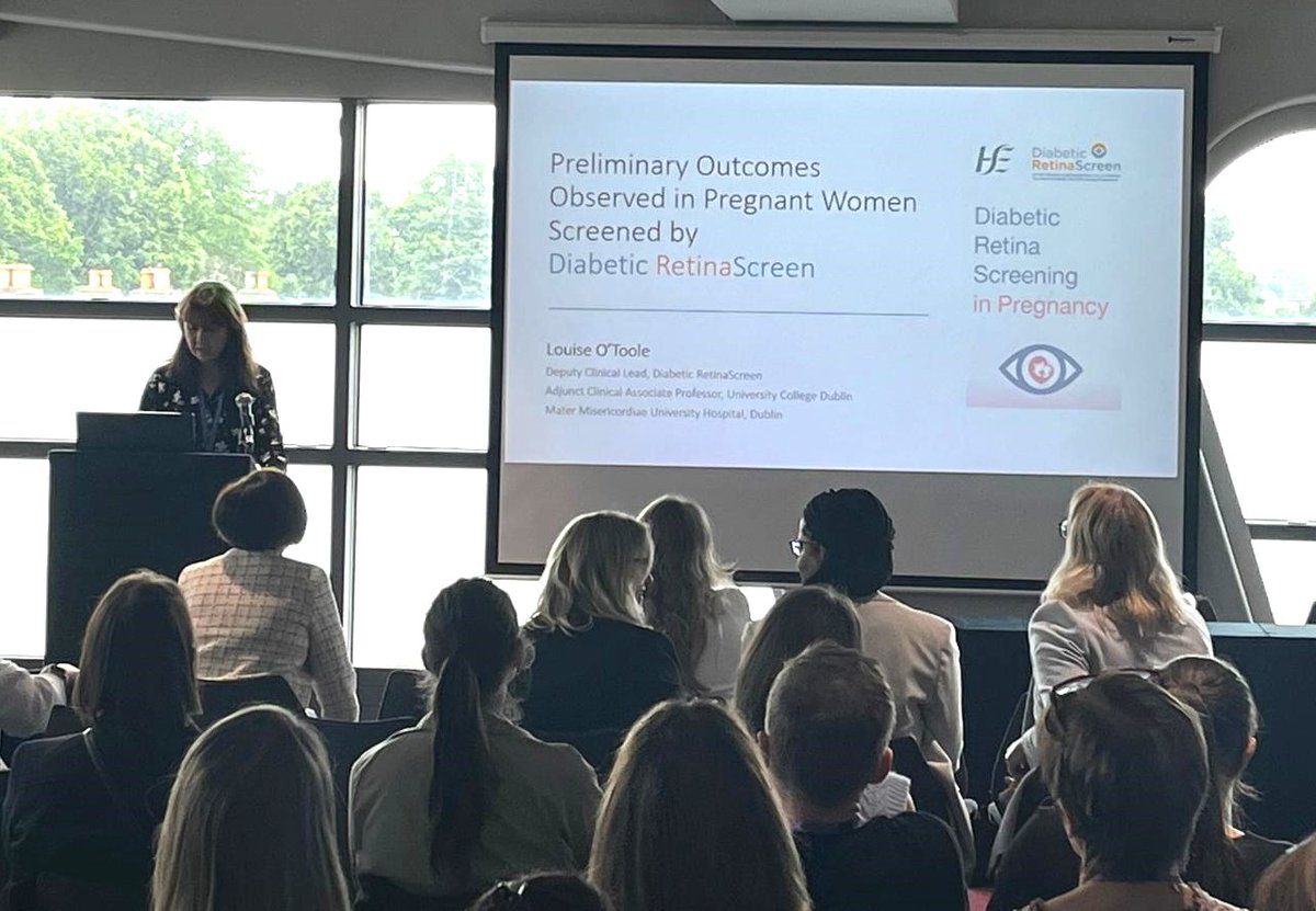 Dr Louise O'Toole, Deputy Clinical Lead with our #DiabeticRetinaScreen programme, presenting about the preliminary outcomes observed in pregnant women with #diabetes screened for #retinopathy at today's Diabetes in Ireland conference. #ChooseScreening #DICE2024