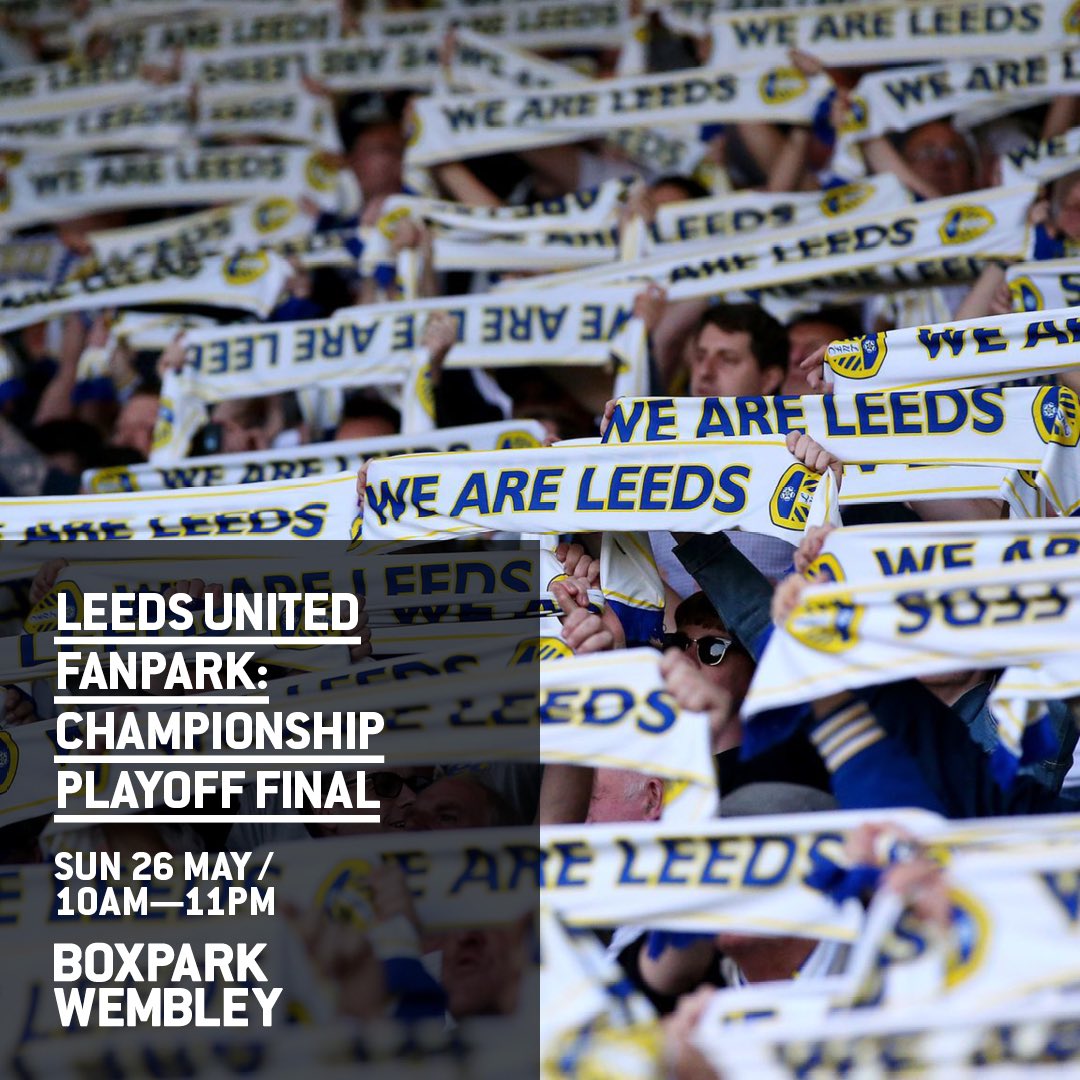 SUN 26 MAY: we are buzzing to welcome <a href="/LUFC/">Leeds United</a> fans to BOXPARK pre and post Playoff Final! 🤍

Limited tickets remaining: boxpark.co.uk/events/leeds-u…