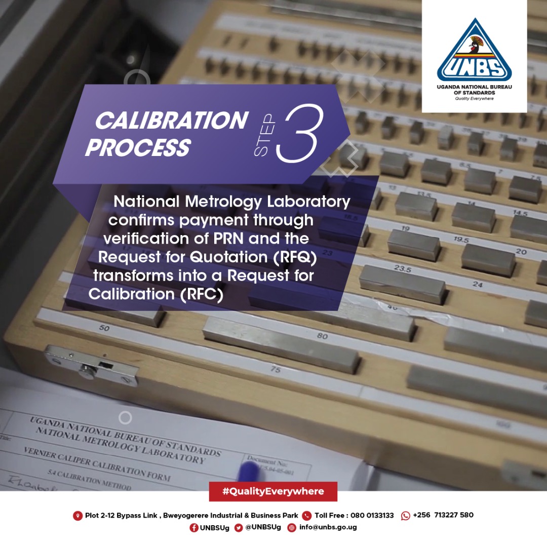 Calibration Process Step 3; National Metrology Laboratory confirms payment through verification of PRN and the Request for Quotation (RFQ) transforms into a Request for Calibration (RFC) #QualityEverywhere