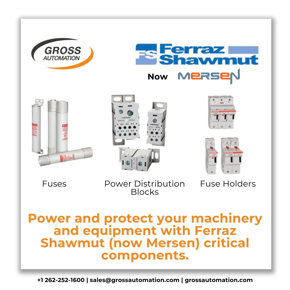 Explore our extensive range of Ferraz Shawmut products and discover how we can help power your success!
Learn more at grossautomation.com/manufacturer/F…. To request a quote, reach out via email at sales@grossautomation.com, or contact us directly at +1 262-252-1600. Let’s connect today!