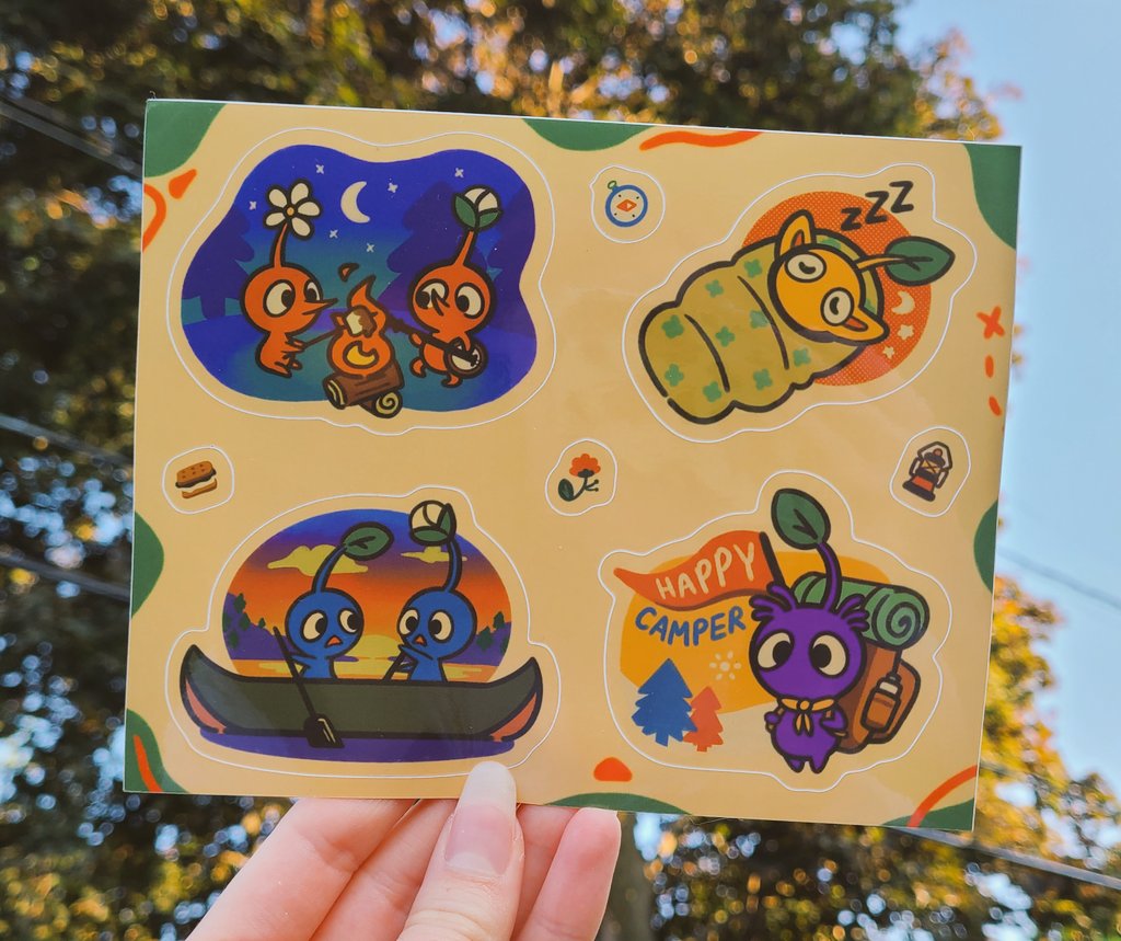 Pikmin Camping sticker sheets are now available on my etsy! Go snag them + more goodies 🏕 #pikmin