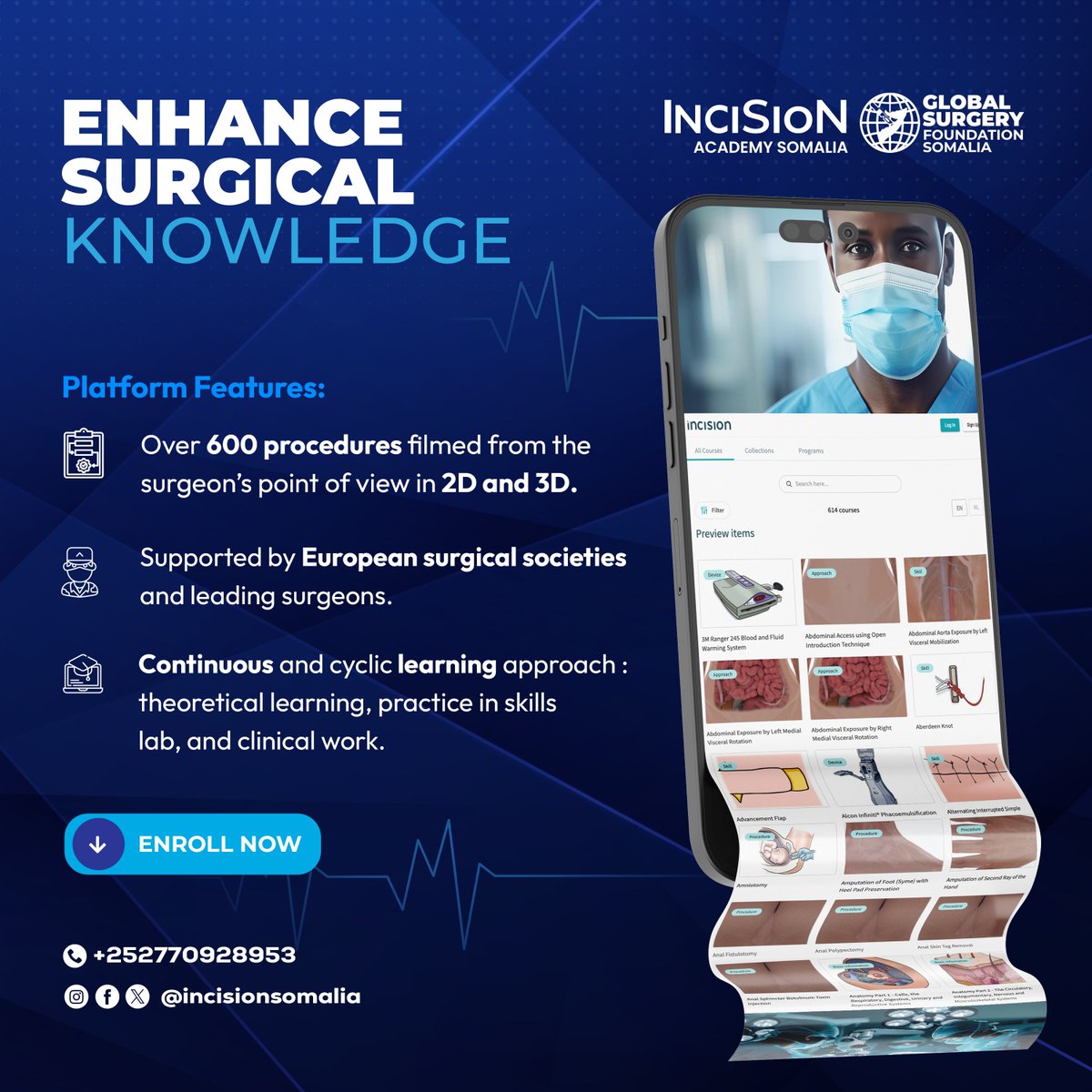 Advance Your Surgical Knowledge! 📚

Content: 'Take your surgical skills to the next level with comprehensive courses from Incision Somalia. Learn from the best with over 600 detailed procedures. 📞 Contact us at +252770928953 to get started!
#IncisionSomalia #IncisionAcademy