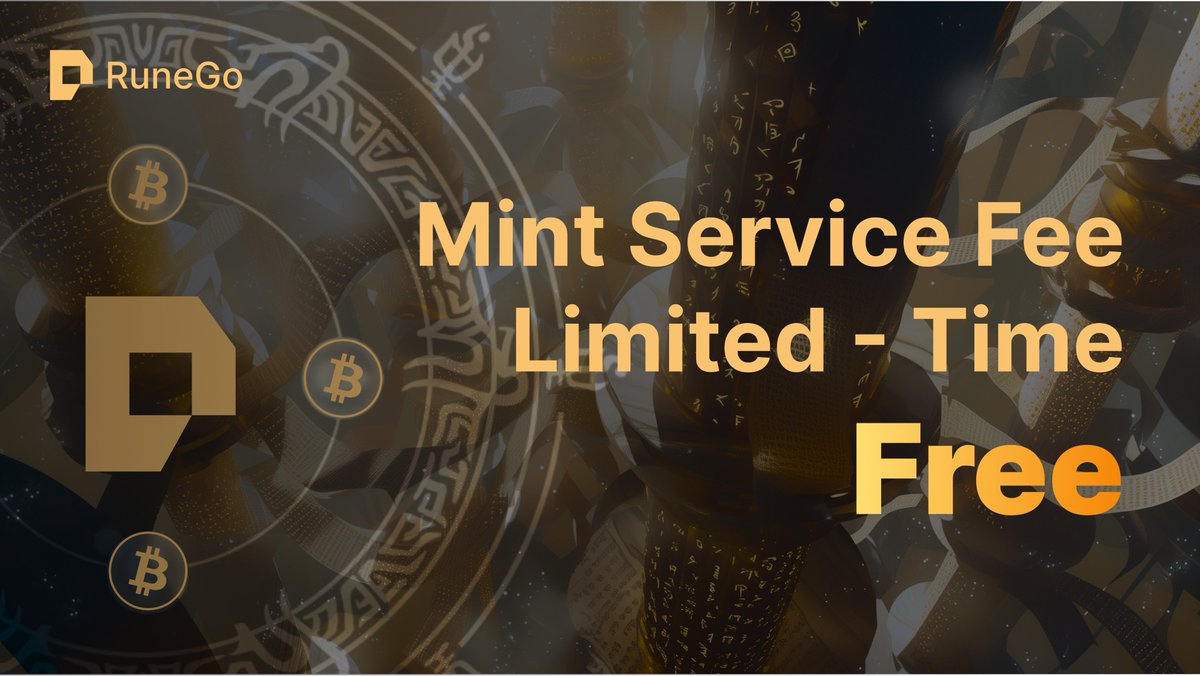 To celebrate the launch of #RuneGo Live Mint Tool 🎉

RuneGo Now Waiving the Service Fee for every #Runes in the space 🚀

Go check out our Live Mint page with the following link and enjoy the Limited-Time Offer!