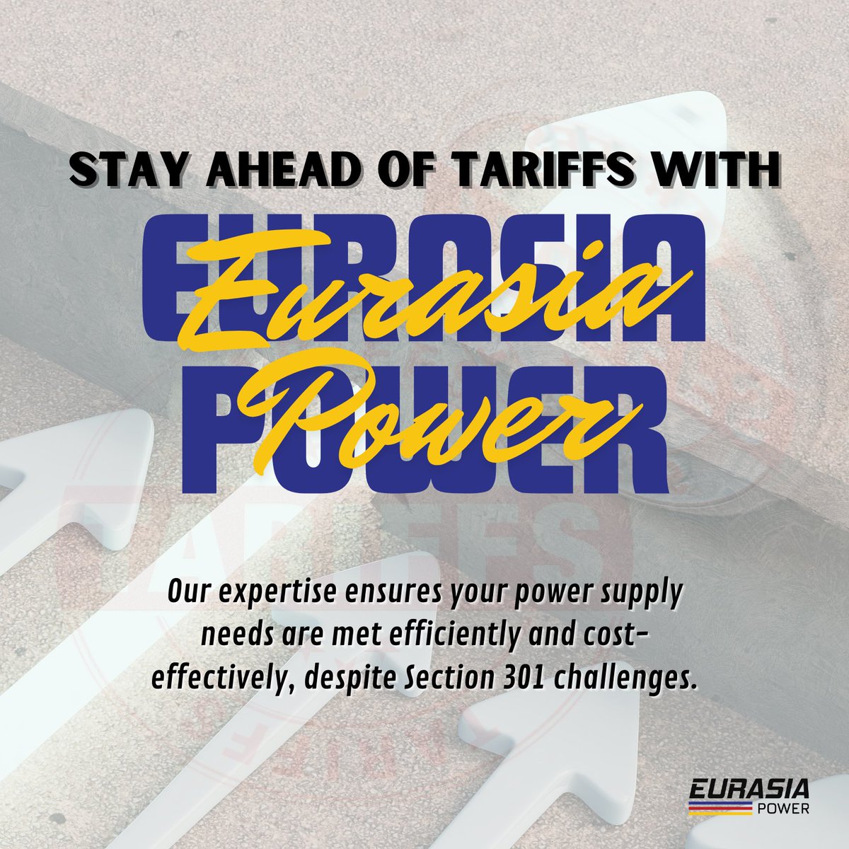 eurasia_power's tweet image. Navigate tariffs seamlessly with Eurasia Power. Our strategic expertise guarantees your power supply requirements are fulfilled efficiently, ensuring cost-effectiveness and business continuity amid Section 301 hurdles. #TariffSolutions #StrategicSourcing #BusinessContinuity