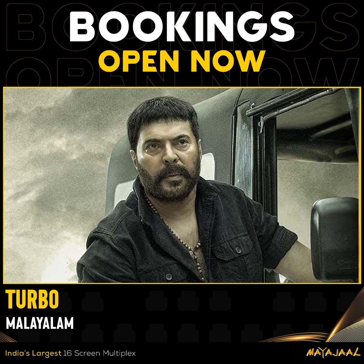 Get ready for Mammuka as Turbo Jose, bringing those killer vibes! 🔥 Bookings open for #Turbo (Malayalam) at #Mayajaal 🎟️bit.ly/3sVdbqD #TurboFromMay23 #Mammootty
