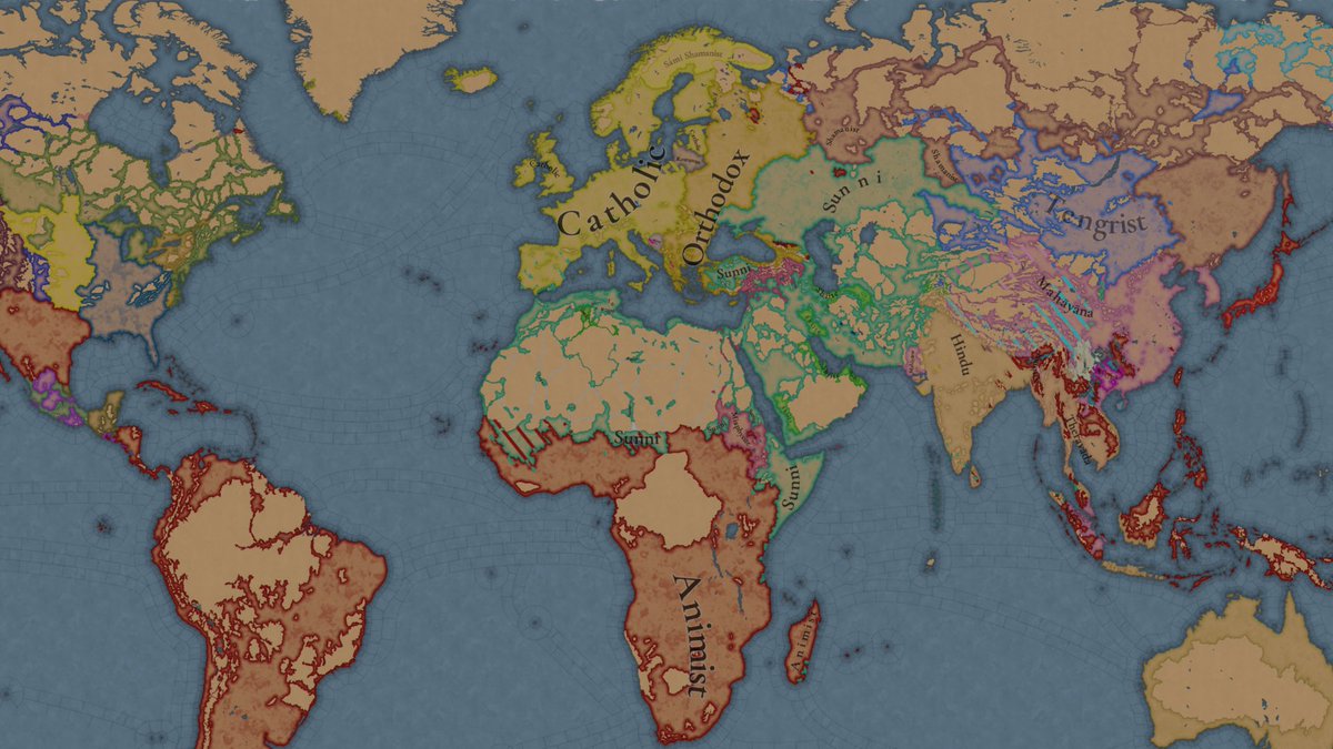 First EU5 religious map just dropped!

Unique mechanics for 'Catholicism, Orthodoxy, Miaphysitism, the various Protestants, Muslims, Buddhists, Shinto, Nahuatl, Hinduism & the Inti religion' are CONFIRMED!