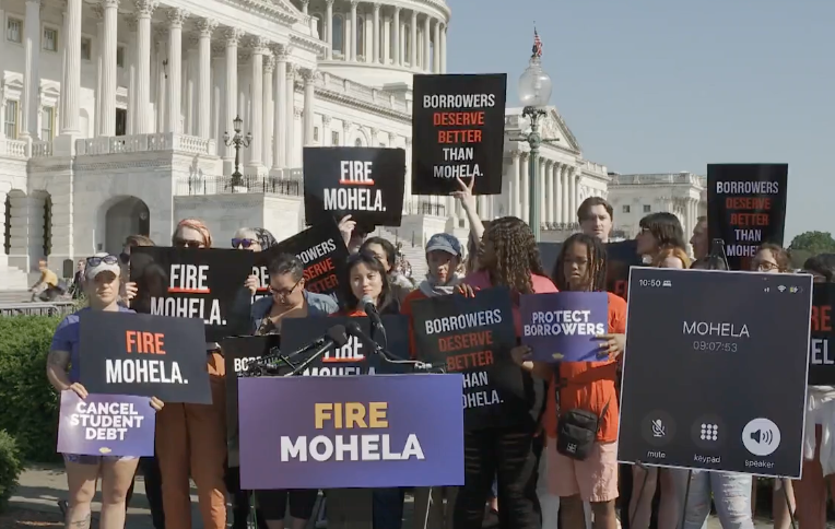 Advocates/Democratic lawmakers are holding a press conference to demand the Education Department fire student-loan company MOHELA. Also being live-streamed here: facebook.com/RepAyannaPress…