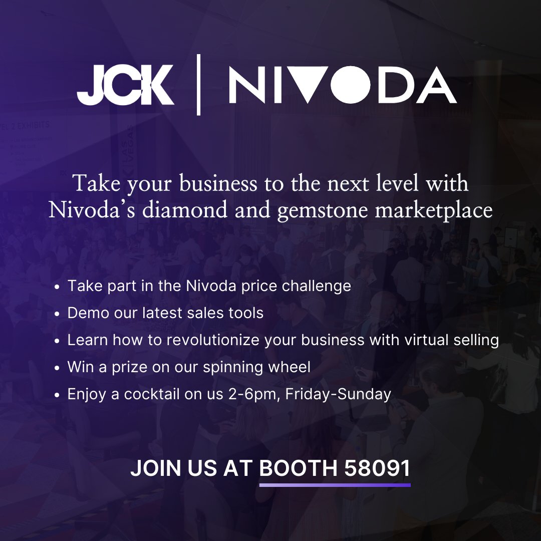 Nivoda (@nivoda) on Twitter photo Who's joining us at <a href="/JCKEvents/">#JCKEvents</a> next weekend? Pay us a visit at booth 58091 to talk all things diamonds and virtual selling!
Can't wait? Book a demo now 💻 hubs.la/Q02x-1tF0 Who's joining us at <a href="/JCKEvents/">#JCKEvents</a> next weekend? Pay us a visit at booth 58091 to talk all things diamonds and virtual selling!
Can't wait? Book a demo now 💻 hubs.la/Q02x-1tF0