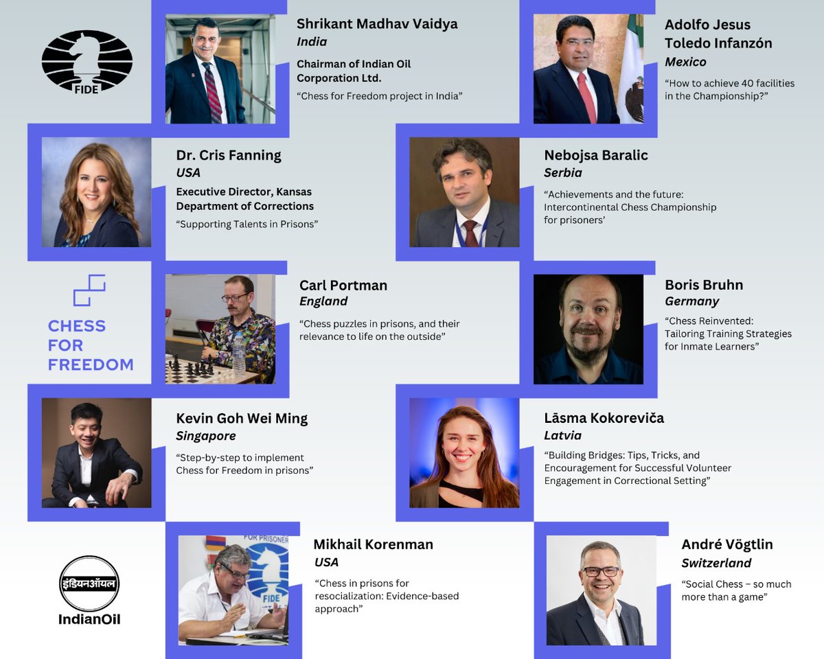 ❗Chess for Freedom Conference: List of speakers announced

FIDE is excited to announce the list of distinguished speakers for the upcoming Chess for Freedom Conference, scheduled to take place from June 19 to 21, 2024, in Pune, 🇮🇳 India. FIDE, in collaboration with Indian Oil