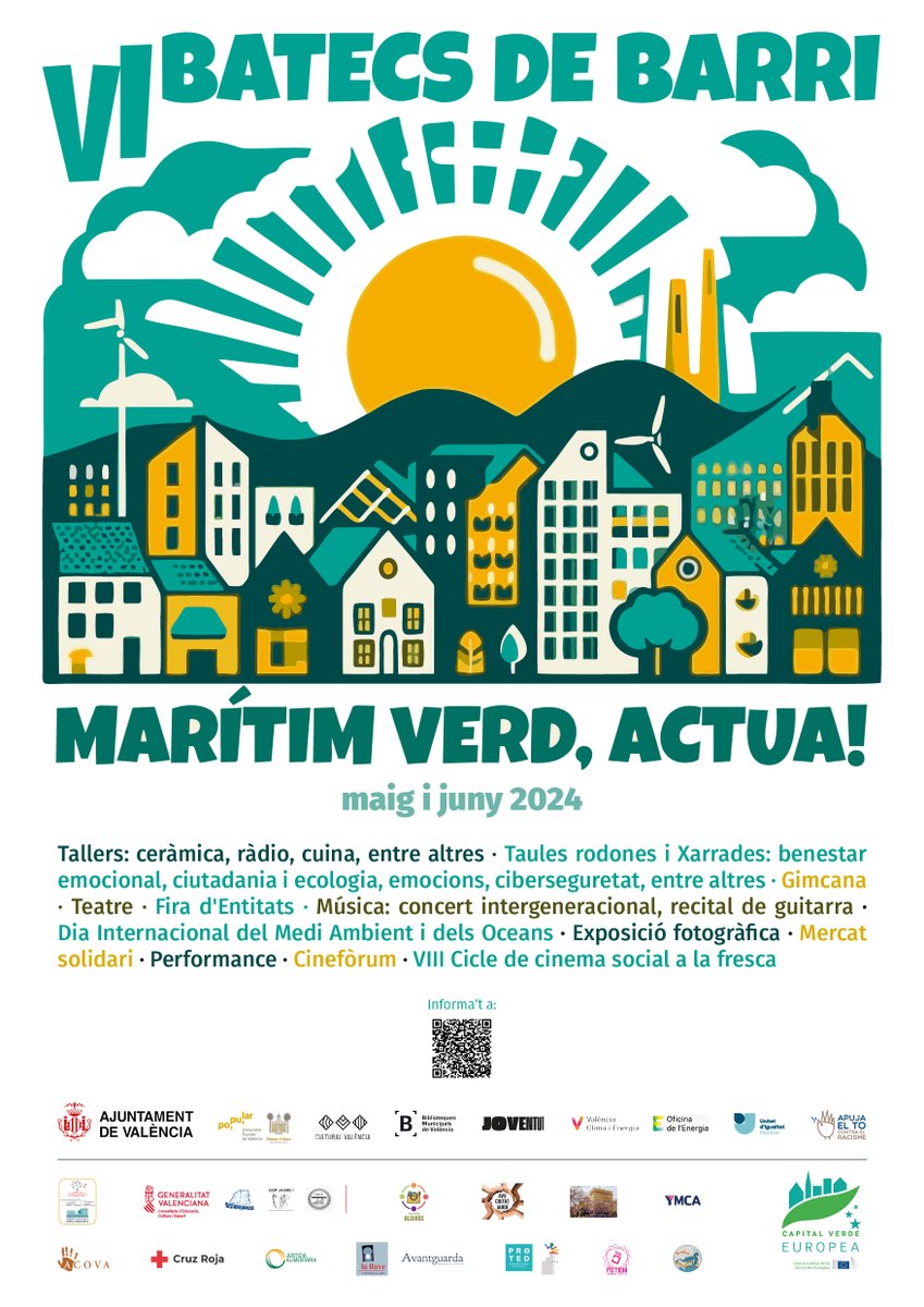 VI Batecs de Barri 💚
Un programa de dinamització del barri i foment de la cohesió social, basat en els Objectius de Desenvolupament Sostenible, enguany centrat en l'ODS 13: 'Acció pel Clima', atés que València és Capital Verda Europea 2024.

Més info cultural.valencia.es 📲
