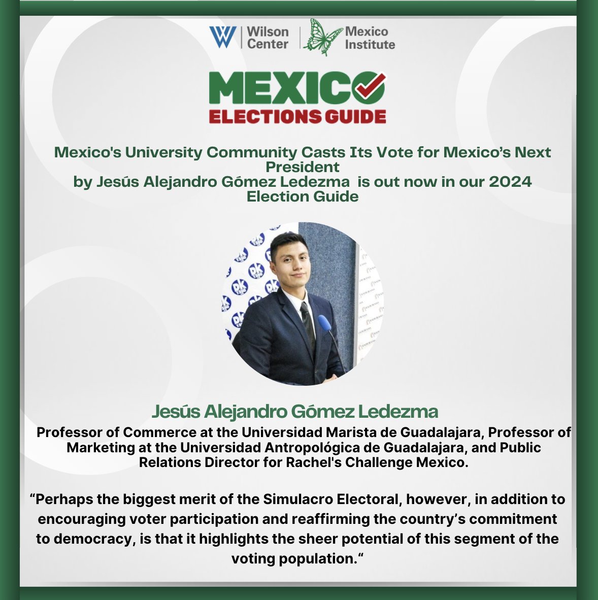 MexicoProgram's tweet photo. 🟢| New article| Mexico's University Community Casts Its Vote for Mexico’s Next President by Jesús Alejandro Gómez Ledezmais out now in our #2024ElectionGuide!
Stay informed on what is at stake in Mexico’s largest electoral cycle! 📰
https://t.co/XpdVmB8EkO https://t.co/UyfzvnEPPO