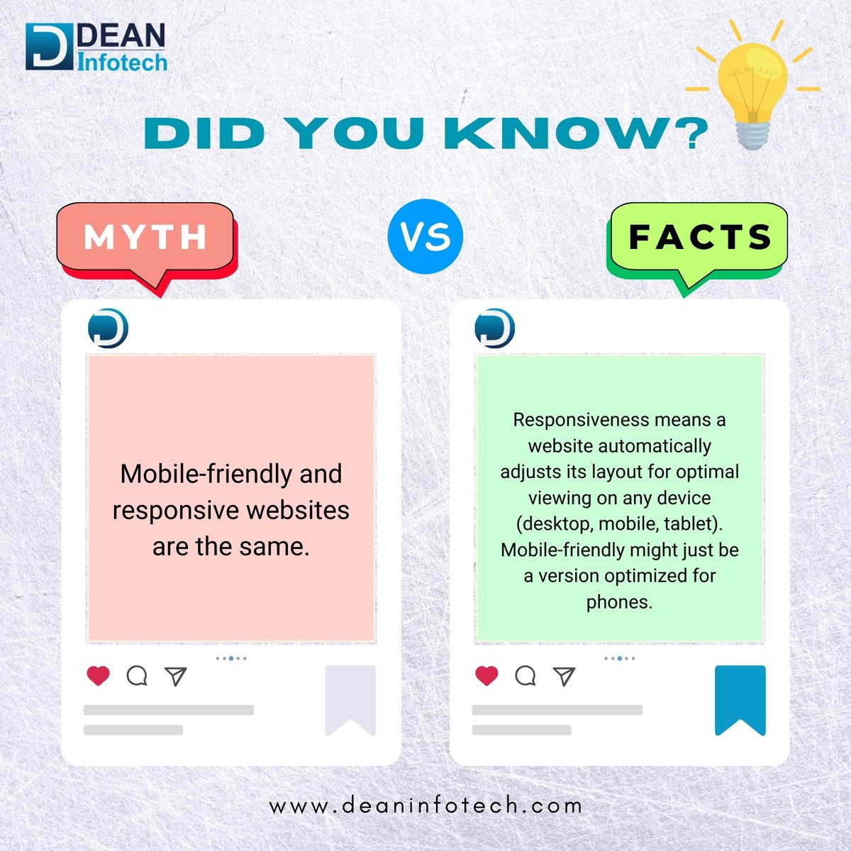 ❌ ❌ ❌  Mobile-friendly = Responsive website.

Mobile-friendly isn't enough these days. A truly great website is responsive, meaning it adjusts to fit perfectly on ANY screen, desktop, phone, or tablet.

#ResponsiveDesign #WebDesign #webdevelopment #mobiledesigns #deaninfotech