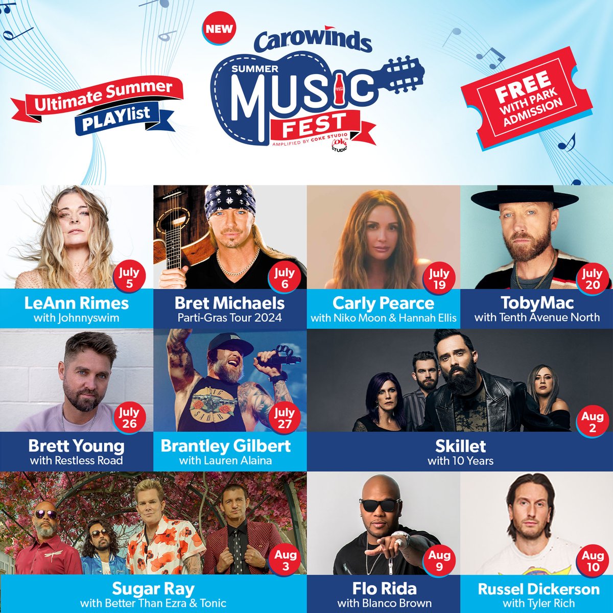 🌟 LIVE: Full line-up for the #Carowinds Summer Music Fest amplified by Coke Studio™.

Carly Pearce completes the star-studded line-up with Niko Moon and Hannah Ellis on July 19.

Learn more: bit.ly/4a9VwOf