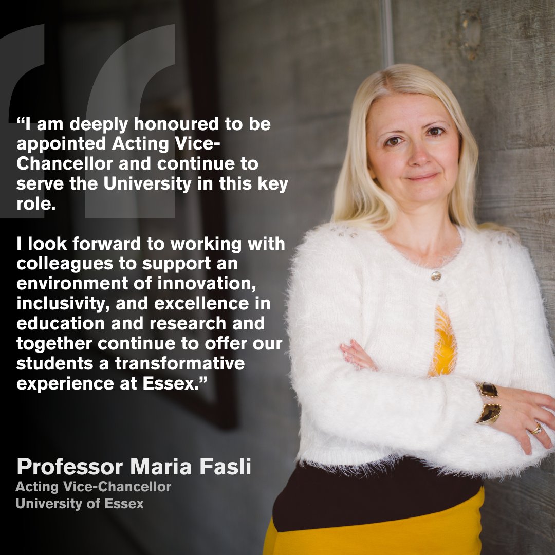 We are delighted to announce Professor Maria Fasli has been appointed as the University’s Acting Vice-Chancellor. Executive Dean of the Faculty of Science and Health and Essex graduate, @MariaFasli's appointment marks an exciting new chapter for Essex. brnw.ch/21wK1CS