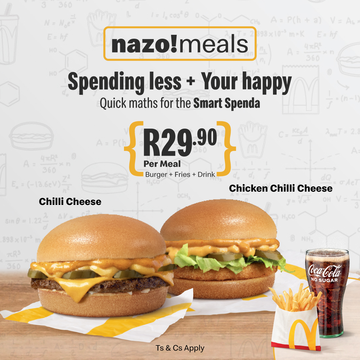 WIN 💸R5000💸 this Friday with @McDonalds_SA Step 1: Get your choice of a mouthwatering beef, or chicken chilli cheese burger and regular meal for only R29.90! Step 2: Post your Nazo moment using #McDeezNazoMeals + tag @YFM Nazo meals, quick maths for the smart spenda!