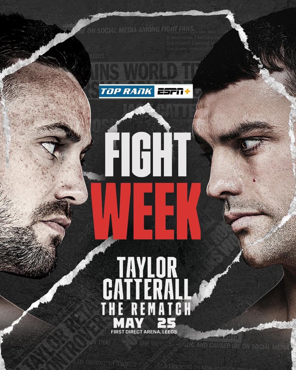 It’s Fight Week this Saturday the Rematch Former Undisputed Junior Welterweight Champion Josh Taylor vs 140 lbs Contender Jack Catterall will settle the score once and for all. #taylorcatterall2 #daznboxing #espnboxing #matchroomboxing #toprankboxing #britishboxing #boxinguk