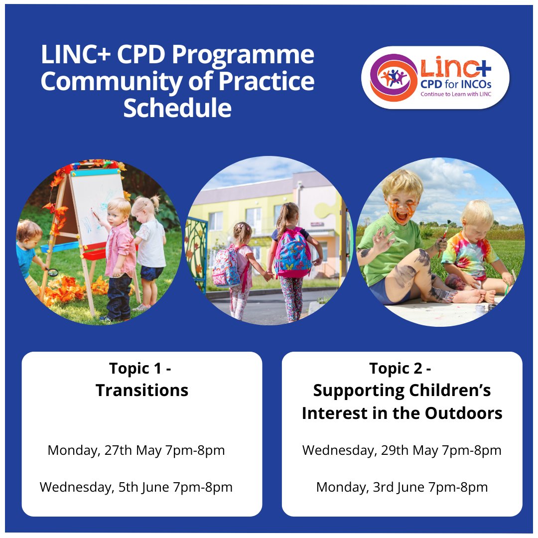 📢Attention LINC+ CPD Participants!

📆Save the dates for our upcoming tutor-facilitated CoP sessions exclusively for LINC+ CPD Participants.

💻Details on how to register can be found on the LINC+ CPD Programme Moodle Landing Page.

📩For any inquiries, contact linccpd@mic.ul.ie
