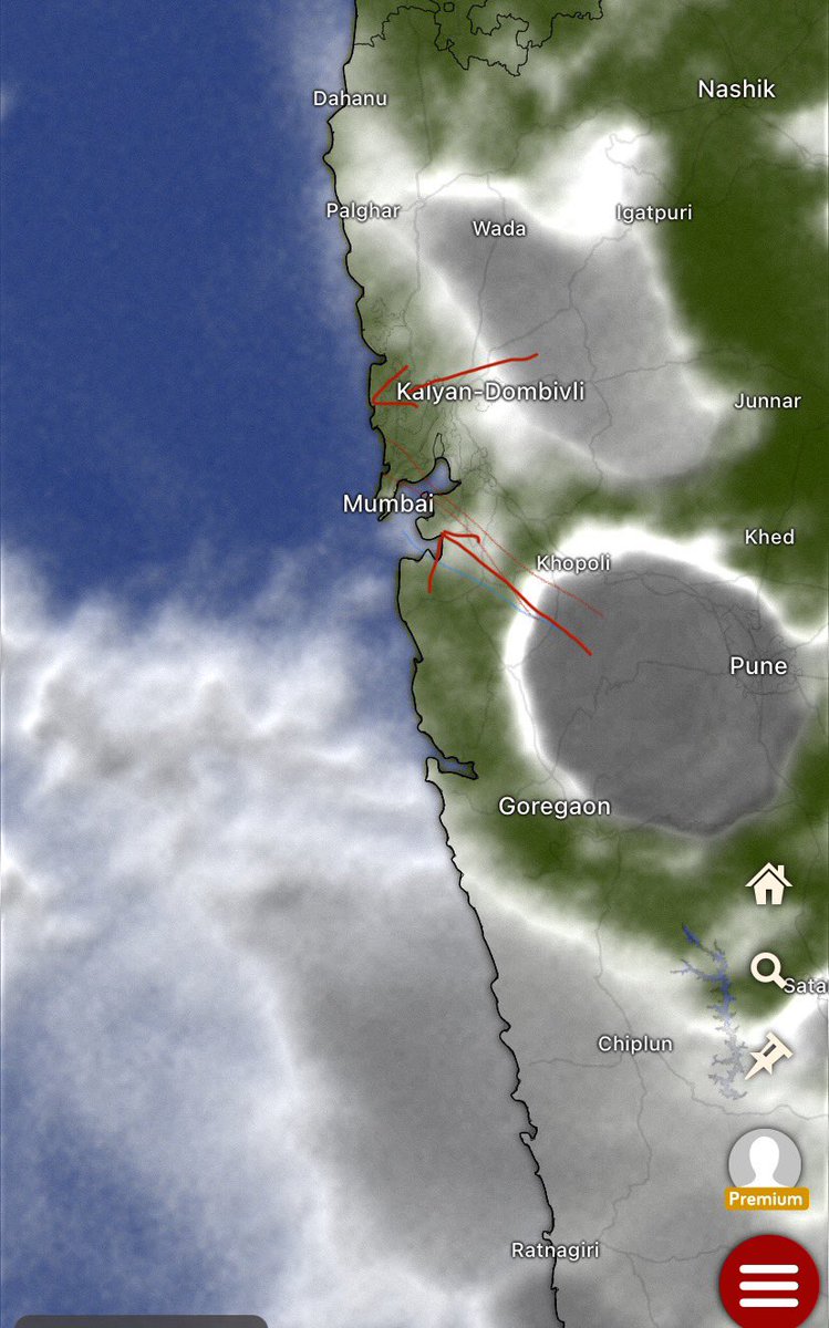 Chances of #mumbairains in the next few hours. As attached in the pic let’s see if the cloud formation east of Mumbai reaches mumbai . Pull factor due to cyclonic circulation in Bay of Bengal
