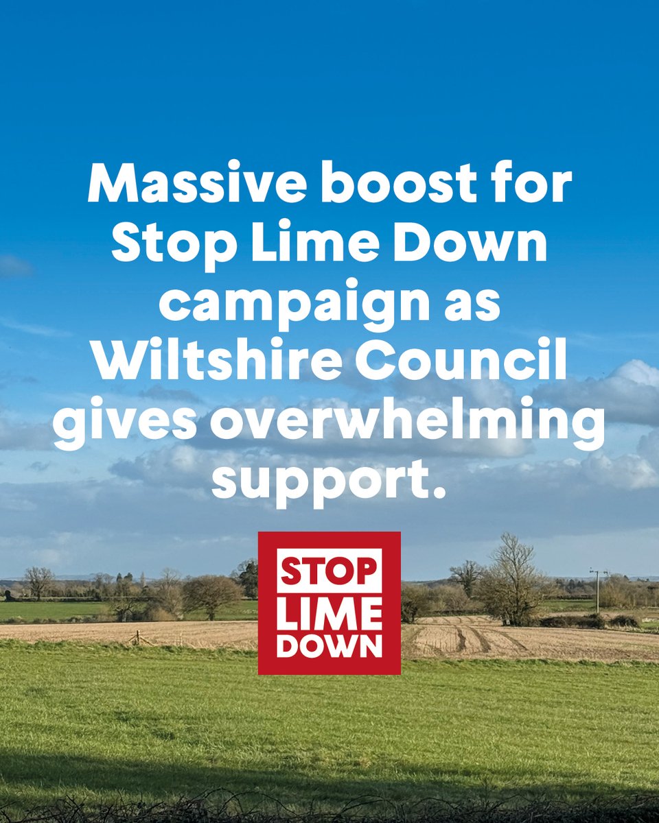 Massive boost for Stop Lime Down campaign as Wiltshire Council gives overwhelming support with near unanimous vote.

Read more > stoplimedown.com/in-the-news

#stoplimedown #protectourcountryside #protectourfarsm #foodsecurity #solaronroofs #grainnotgreed #wiltshire