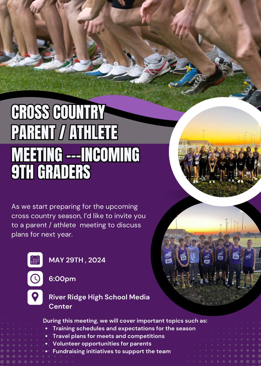 RRHSXCTEAM's tweet photo. For any River Ridge incoming 9th graders interested in Cross Country. @rrhsknights @RRGirlsWts https://t.co/PWBcbMtIDD