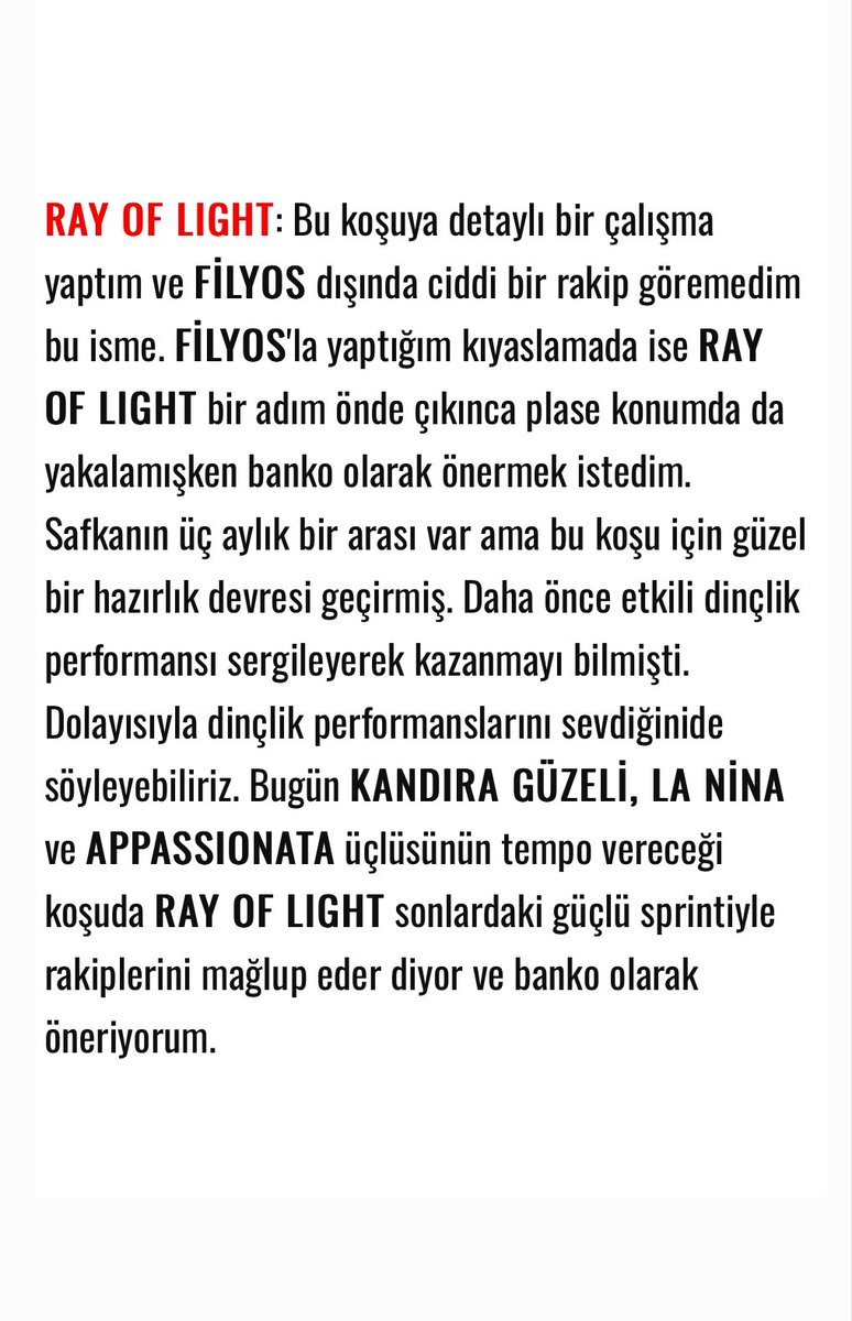 RAY OF LIGHT net bankosu.. KUNYA ile çiftesi: 17.70 @byhorsestv