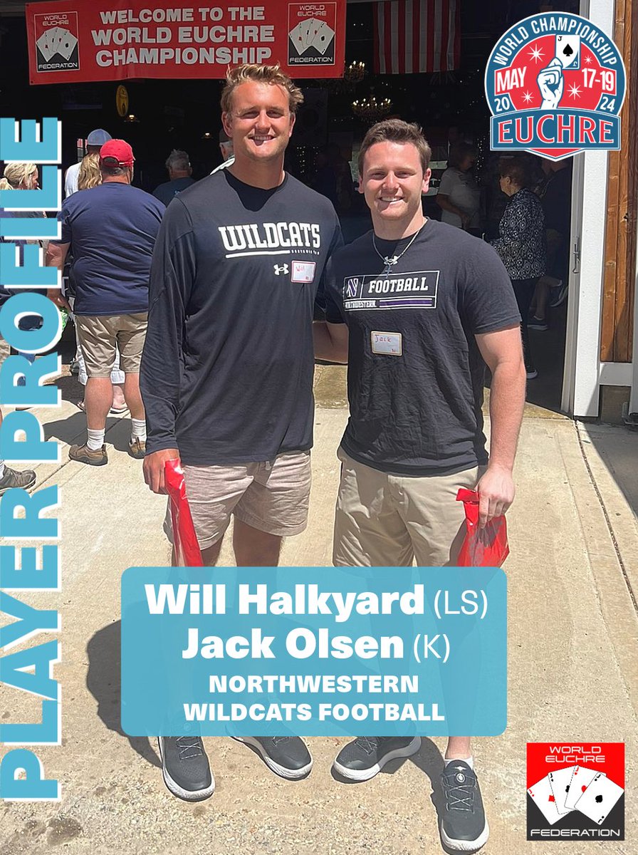 Northwestern Wildcats punter Jack Olsen and long snapper Will Halkyard showcased their Euchre skills this past weekend as they competed in the 2024 World Euchre Championship in New Glarus, Wisconsin. #NorthwesternWildcats #Euchre #B1GCats #Northwestern #Wildcats #GoCats