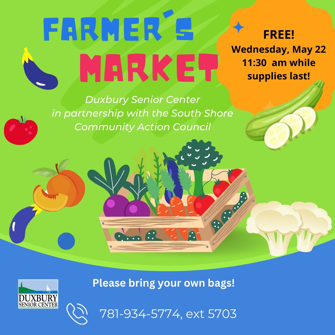 Pop up FREE Farmer's Market at 11:30 a.m. Come to the Center!