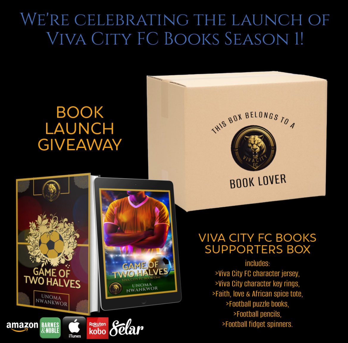 G l V E A W A Y!!
2️⃣ days until my opposites attract,⚽️sports romance is LIVE!🥰 Let the celebrations begin. 🎉 So, who wants a Viva City FC Supporters Box?🎁

Here is what you need to do👇🏾
bit.ly/3VdbGT3

Visit @kirutaye for more chances to win

#sportsromance