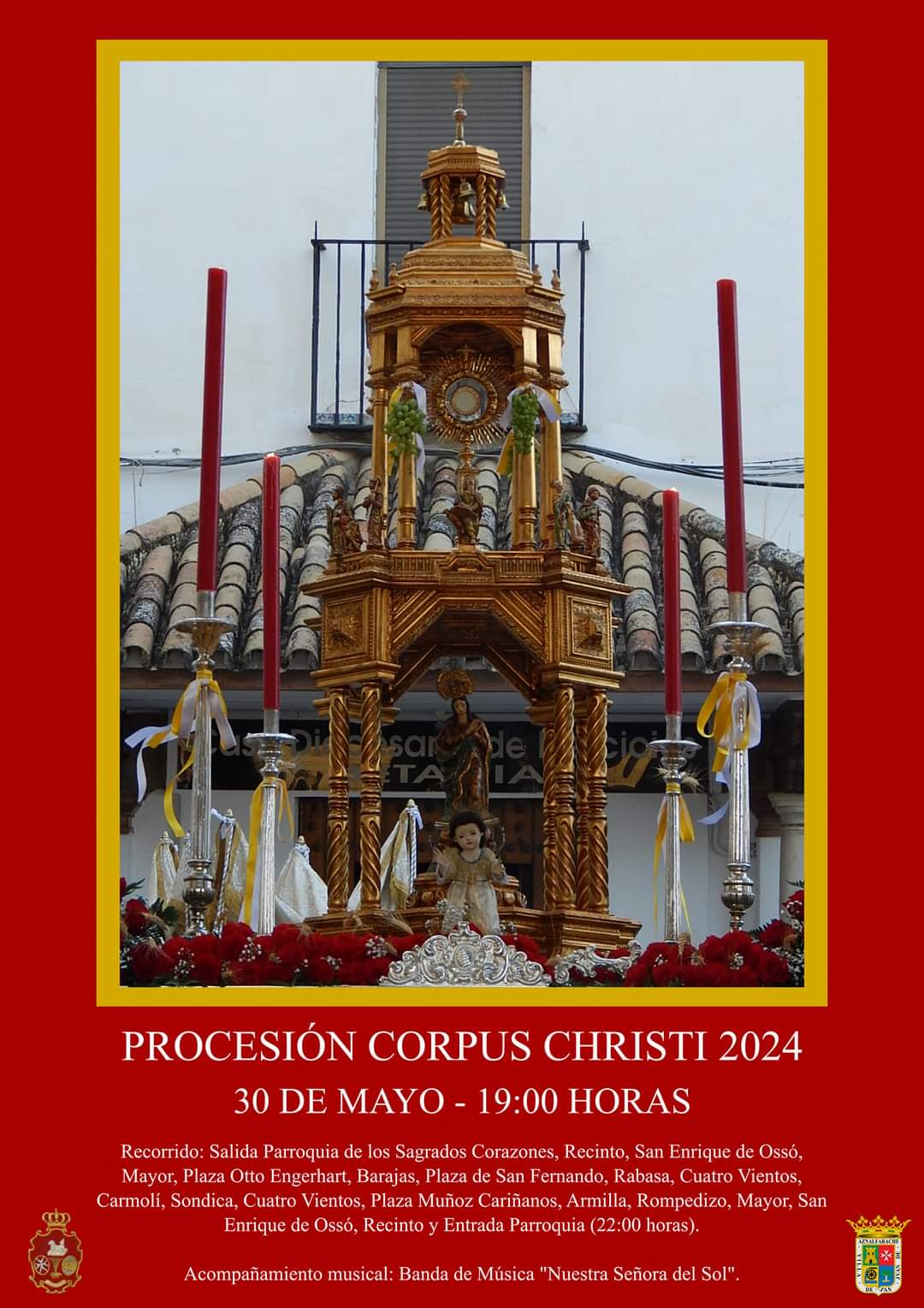 Horario e Itinerario Procesión del Corpus Christi. San Juan de Aznalfarache 30 de Mayo del 2024