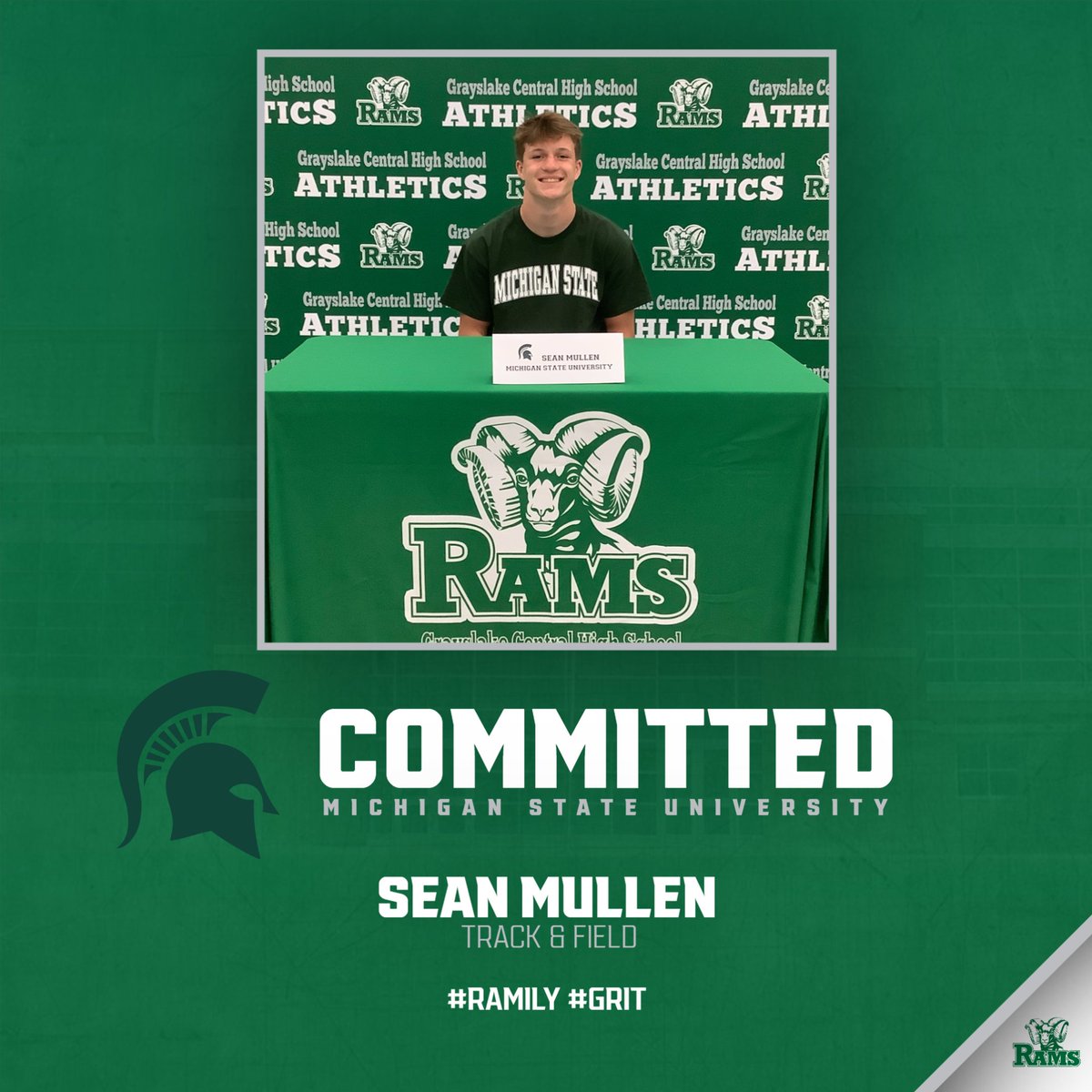 Congrats on committing to Michigan State University Sean! #GRIT #Ramily <a href="/GCHSTRACK/">Grayslake Central Boys Track and Field</a>