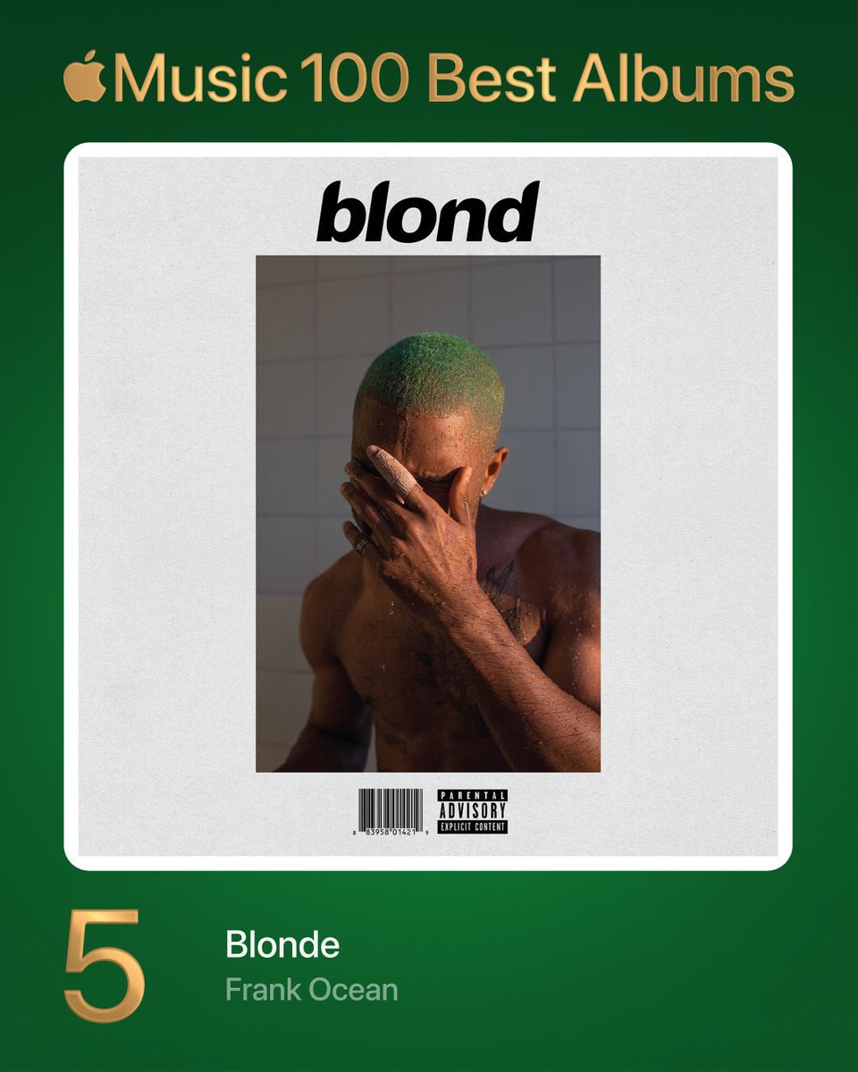 Apple Music ranked Frank Ocean’s Blonde as the fifth best album of all time.