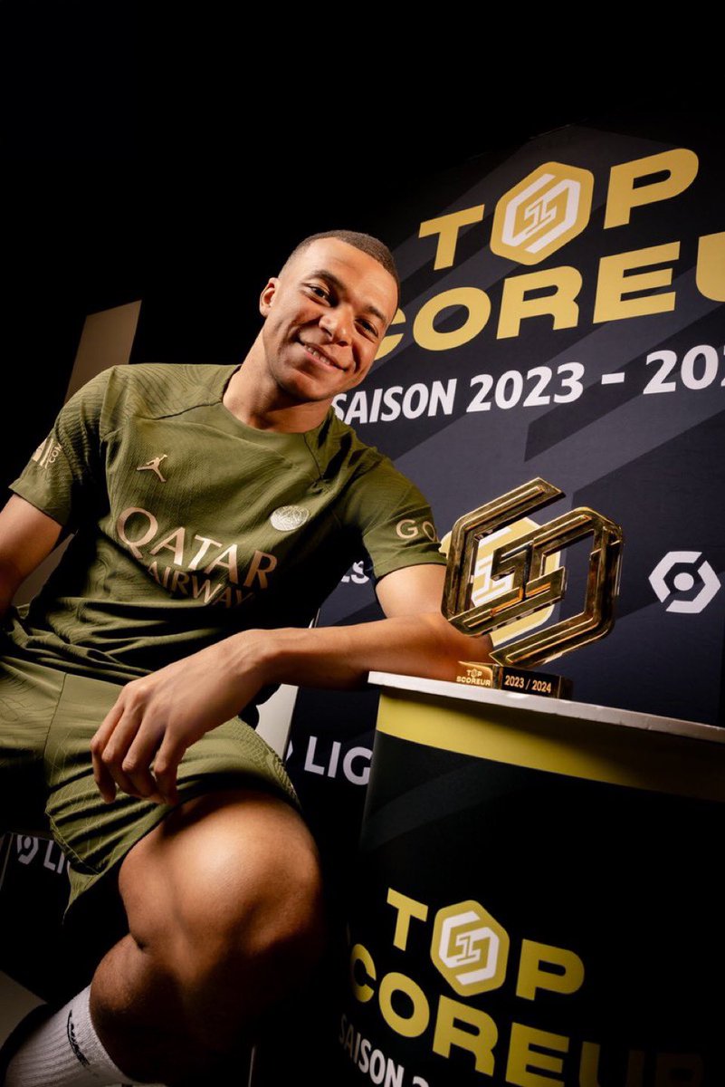 Kylian Mbappé with the Ligue 1 topscorers award. 🏆