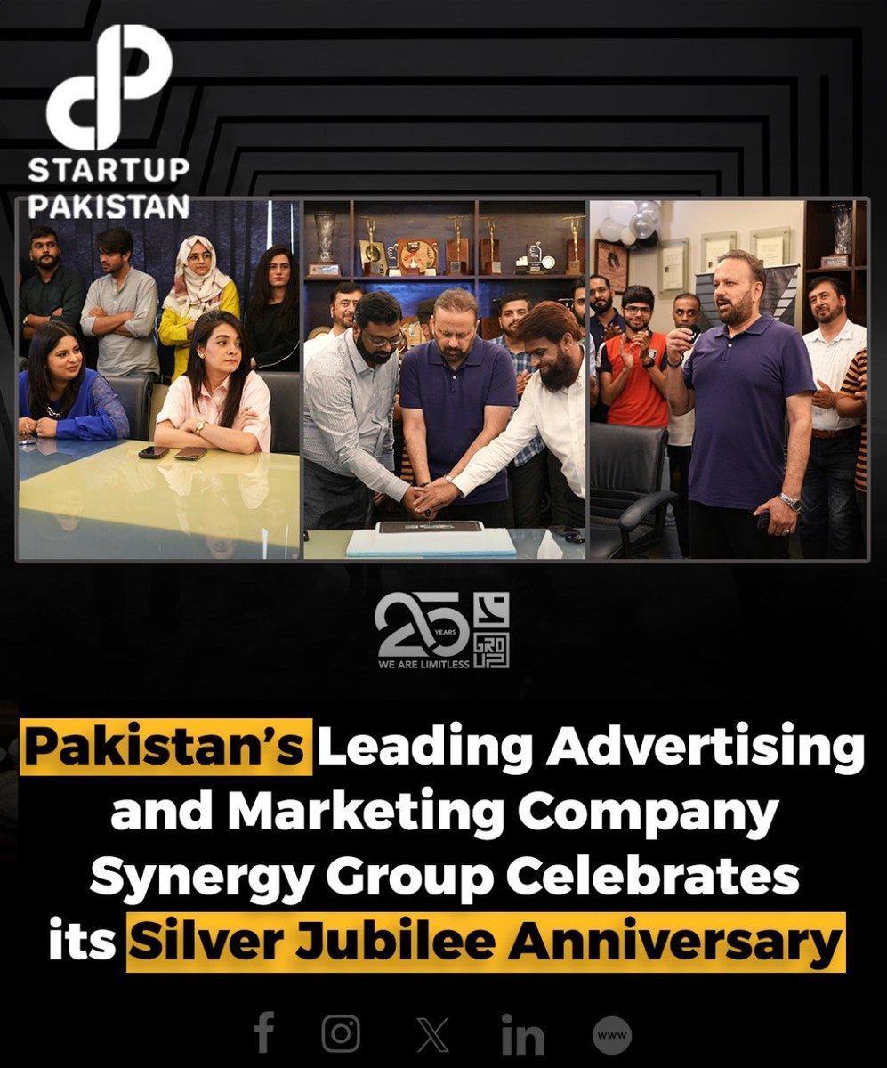 Synergy Group, a leader in the integrated marketing communication (IMC) industry, celebrated its 25th Anniversary recently. Read More Here: startuppakistan.com.pk/pakistans-lead… #Pakistan #Synergy #Group #Anniversary