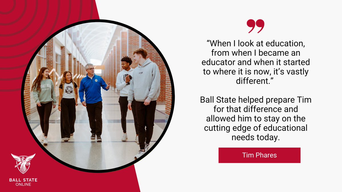 Want to be a school leader? @ballstatetc's Graduate Education programs helped Dr. Tim Phares become the principal at Carmel High School. Get inspired: blogs.bsu.edu/online/2024/03… #LeadTheWay #EducationalLeadership