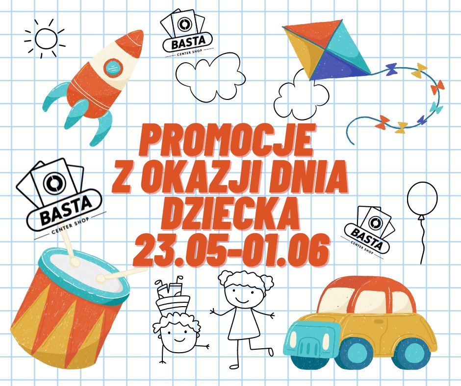 Już jutro na bastacentershop.pl wlatują promocje z okazji Dnia Dziecka, nie ważne ile masz lat dla swoich rodziców zawsze będziesz dzieckiem więc śmiało skorzystaj z okazji !!!
Promocje trwają od 23.05 do 01.06 📷