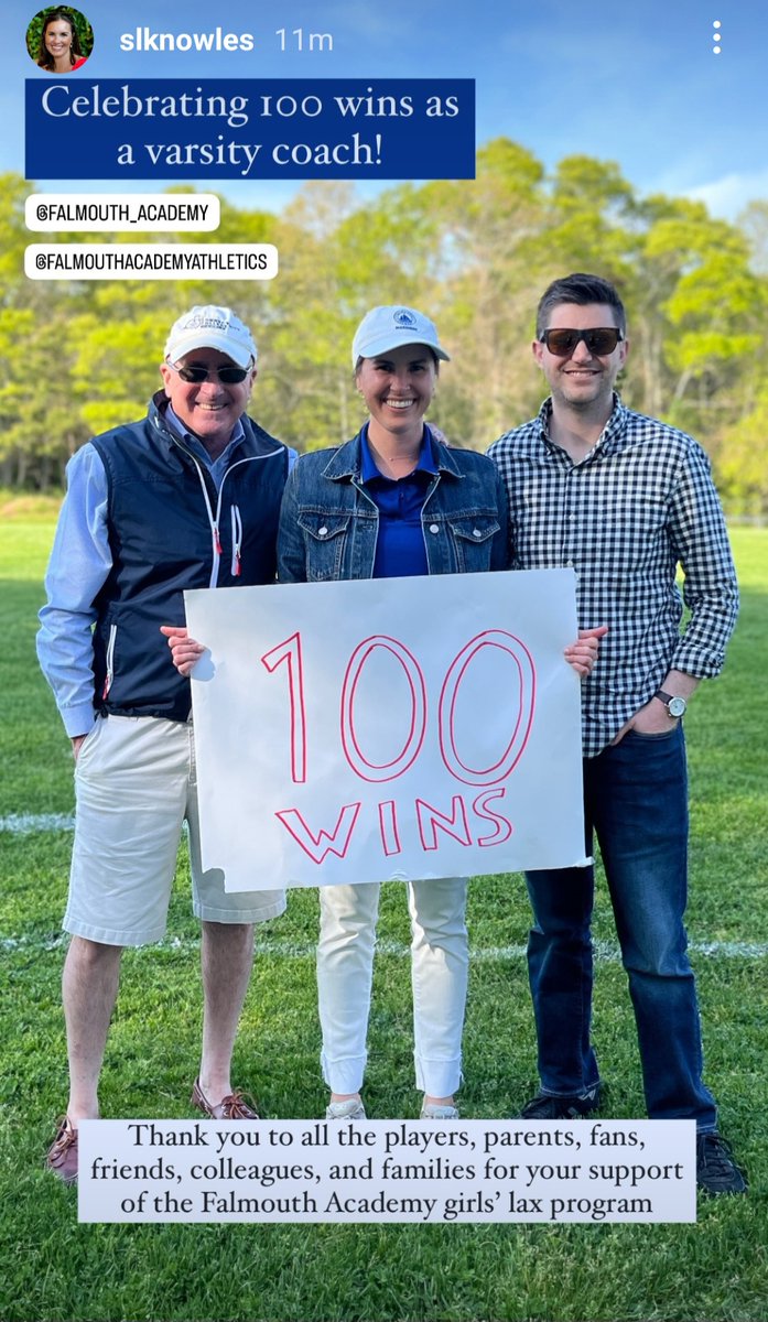 Shout out to <a href="/RockyHillCD/">Rocky Hill Country Day School</a> alum Sarah Knowles '08 on her 100th win as the head Girls Varsity #Lacrosse coach at <a href="/FalmouthAcademy/">Falmouth Academy</a>! 
.
#TheMarinerWay
