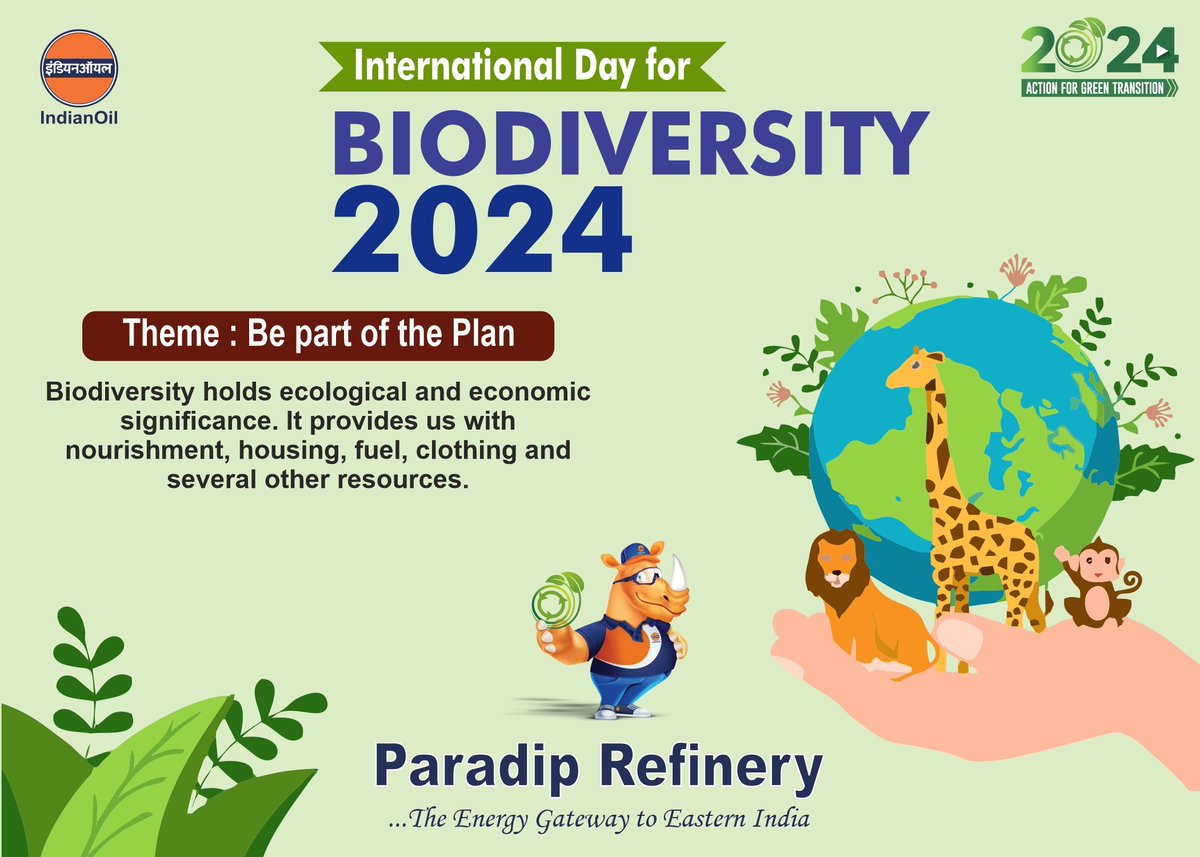 Paradip Refinery proudly celebrates the incredible diversity of life on our planet. 

We recognize the importance of protecting and preserving biodiversity for a sustainable future.

#InternationalDayforBiodiversity
#BiodiversityPlan
@ChairmanIOCL
@DirR_iocl
@IOCRHQ