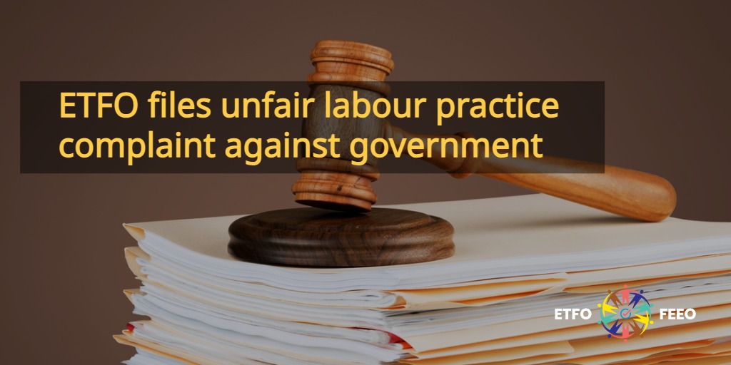 BREAKING: ETFO files an application with OLRB against the Ford government for unfair labour practice. Read more etfo.ca/news-publicati… #onpoli #onlab