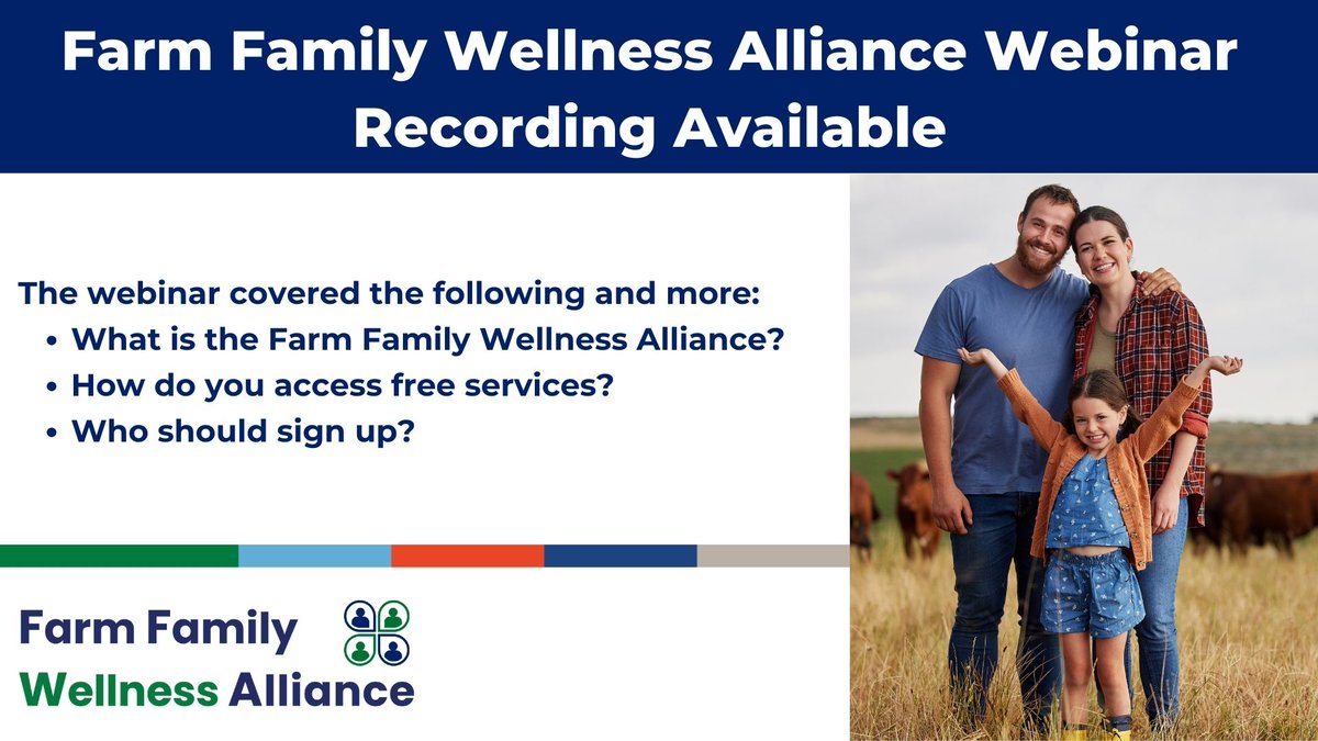 Did you miss yesterday's webinar on farm family wellness? Learn more about the importance of mental health in the agricultural community and the resources available through the Farm Family Wellness Alliance. youtube.com/watch?v=PboGMQ… #mentalhealth #farmers #agriculture