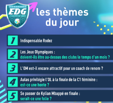 📜LES THÈMES DU JOUR📜 Retour sur la victoire de Rodez 🔴🟡 Les JO au-dessus des clubs ? ⚽️ L'OM encore attractif pour un grand entraîneur ? 🧐 Jean-Michel Aulas privilégie l'OL à la finale de C1 féminine 😱 Mbappé pas en finale de Coupe de France : une folie ? 😲 RDV 18h30