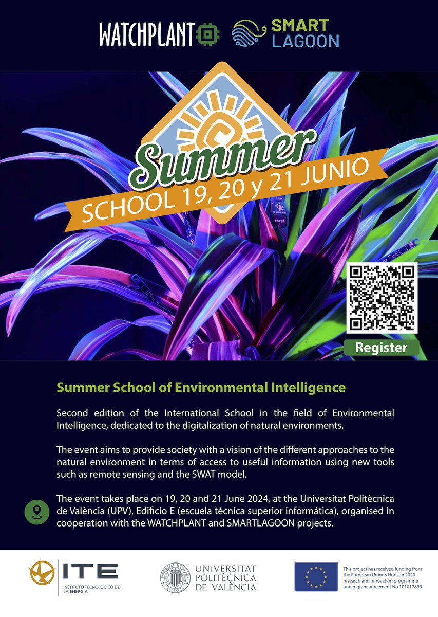 SMARTLAGOON (@smartlagoon) on Twitter photo Want to come to the Environmental Intelligence Summer School that <a href="/SMARTLAGOON/">SMARTLAGOON</a> is organizing with <a href="/WatchplantP/">WatchPlant EU Project</a>, but don't know how to get to Valencia or where to stay? Don't worry, we have updated our website with all the info you need!
smartlagoon.eu/2024/05/02/env… Want to come to the Environmental Intelligence Summer School that <a href="/SMARTLAGOON/">SMARTLAGOON</a> is organizing with <a href="/WatchplantP/">WatchPlant EU Project</a>, but don't know how to get to Valencia or where to stay? Don't worry, we have updated our website with all the info you need!
smartlagoon.eu/2024/05/02/env…