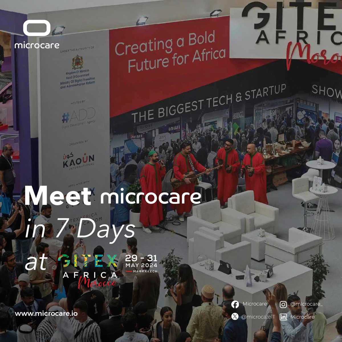 microcareIT's tweet image. Counting down to the world’s tech gateway.

Meet us in 7 days.
Starting from the 29th of May to the 31st. 

#microcare #GITEX #GITEXAfrica #Tech #Healthcare #Marrakech